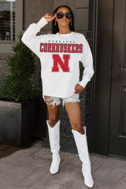 NEBRASKA CORNHUSKERS BIG GOALS OVERSIZED LONG SLEEVE TEE WITH RIBBED NECKLINE AND CUFFS