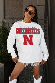NEBRASKA CORNHUSKERS BIG GOALS OVERSIZED LONG SLEEVE TEE WITH RIBBED NECKLINE AND CUFFS
