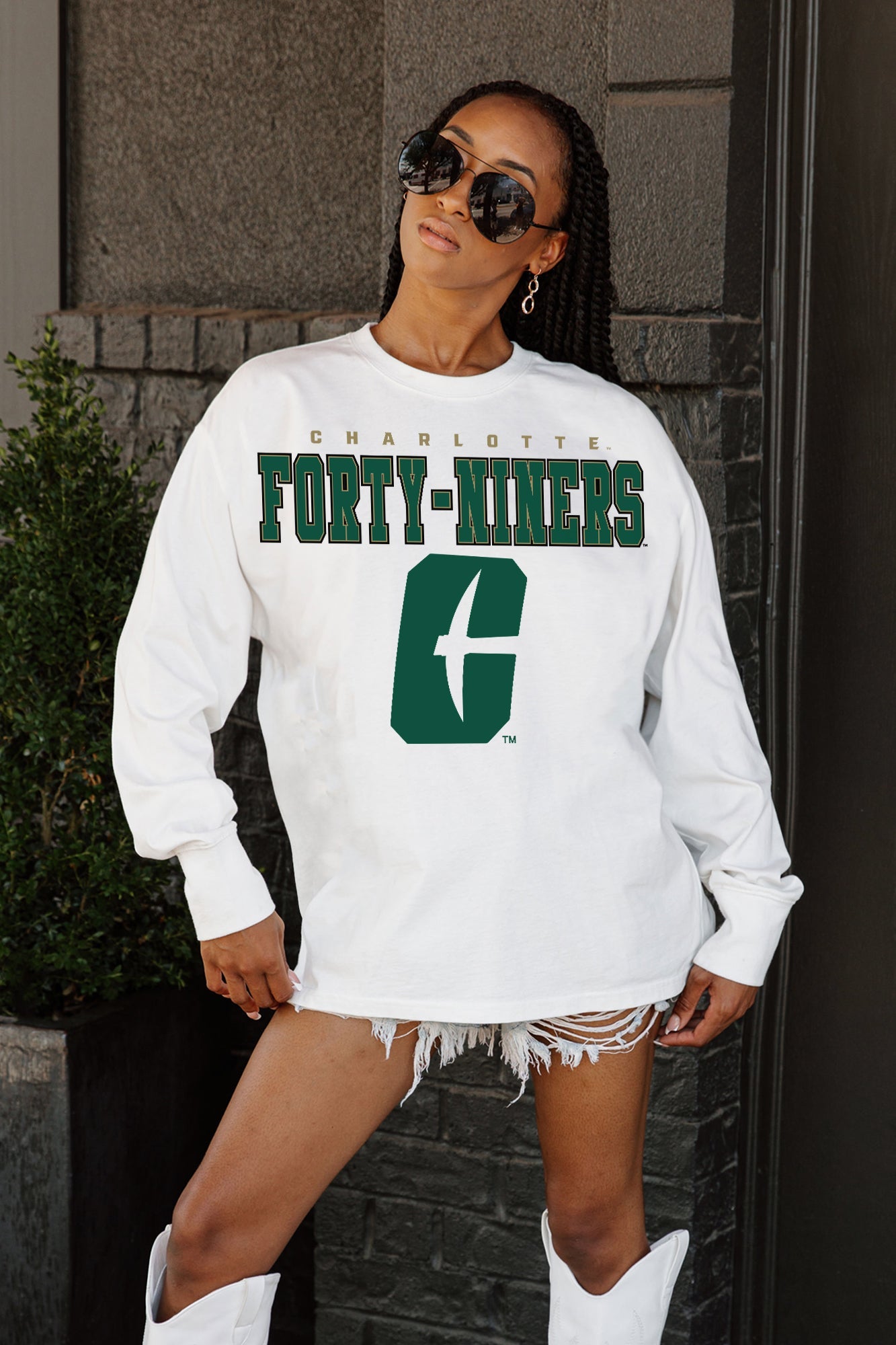 CHARLOTTE 49ERS BIG GOALS OVERSIZED LONG SLEEVE TEE WITH RIBBED NECKLINE AND CUFFS