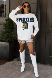 UNC GREENSBORO SPARTANS BIG GOALS OVERSIZED LONG SLEEVE TEE WITH RIBBED NECKLINE AND CUFFS