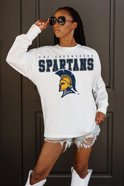 UNC GREENSBORO SPARTANS BIG GOALS OVERSIZED LONG SLEEVE TEE WITH RIBBED NECKLINE AND CUFFS