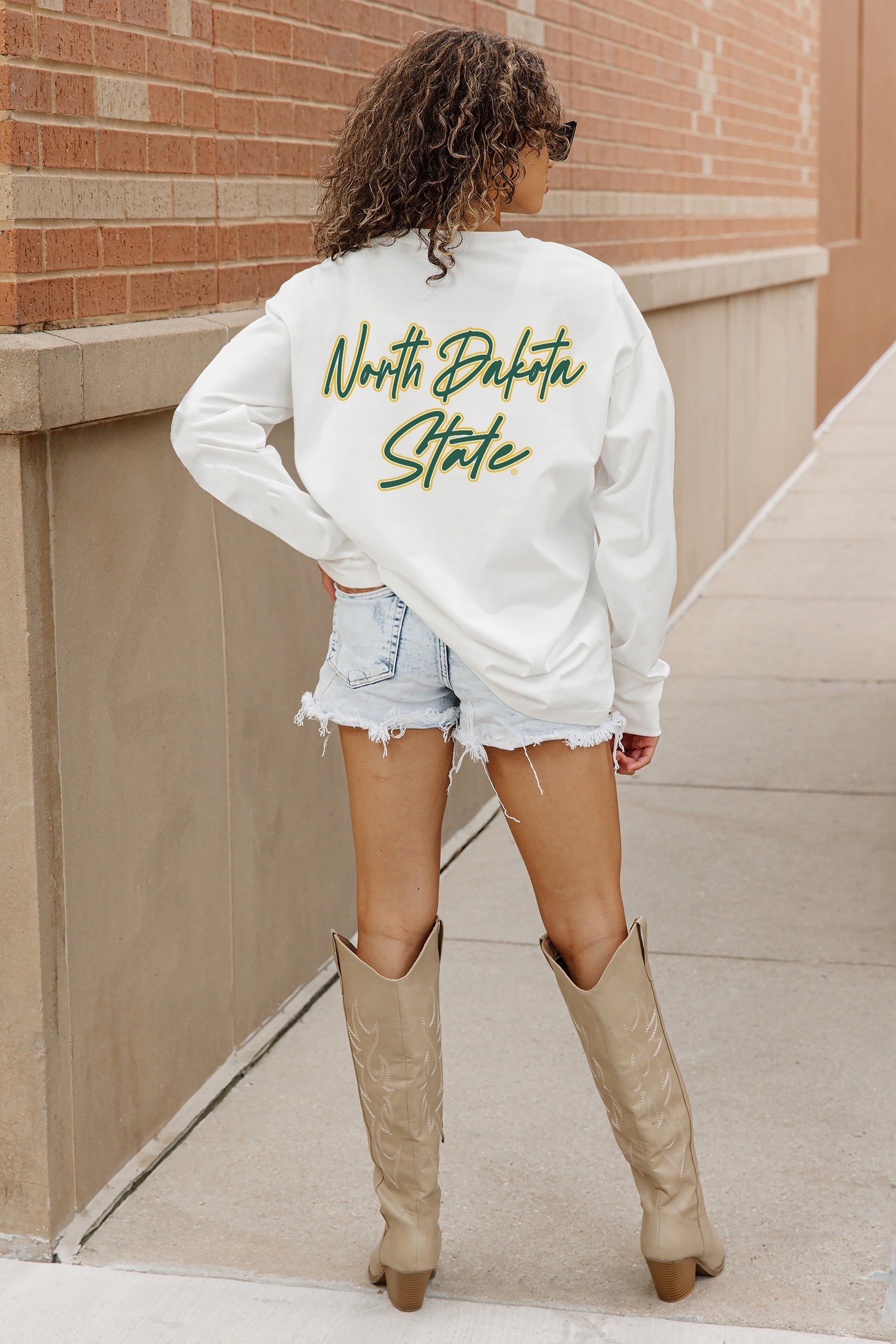 NORTH DAKOTA STATE BISON DOUBLE MOVE OVERSIZED LONG SLEEVE TEE WITH RIBBED NECKLINE AND CUFFS