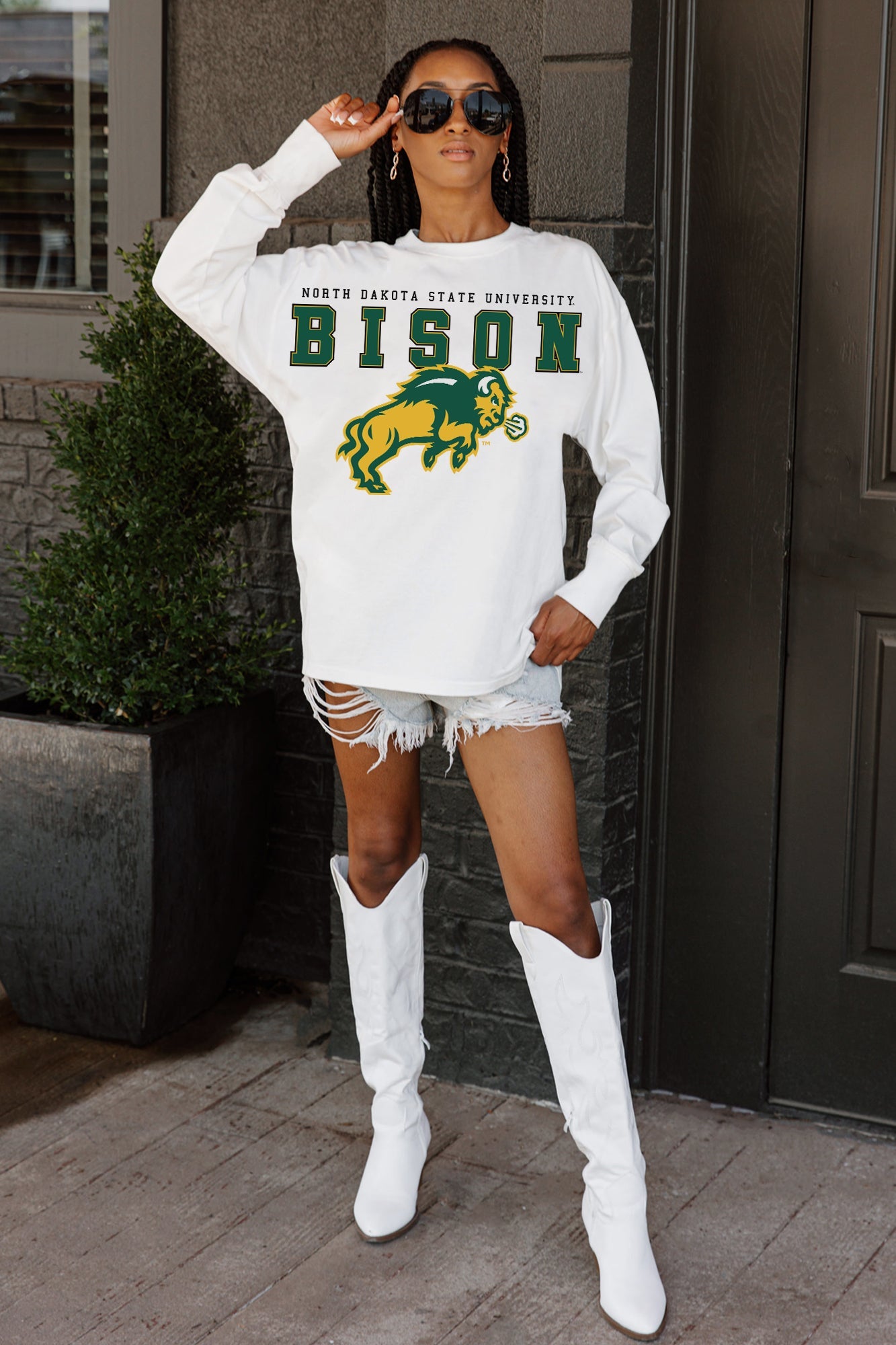 NORTH DAKOTA STATE BISON BIG GOALS OVERSIZED LONG SLEEVE TEE WITH RIBBED NECKLINE AND CUFFS