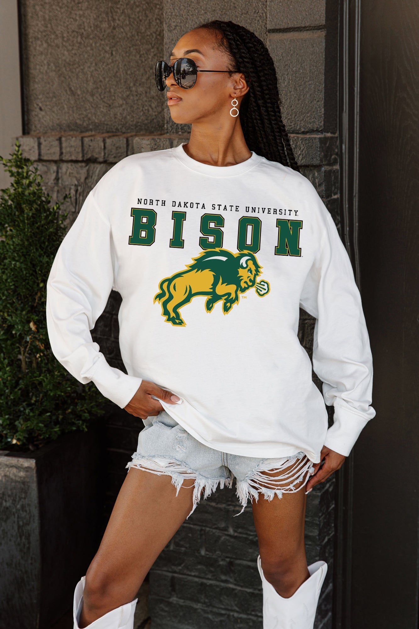 NORTH DAKOTA STATE BISON BIG GOALS OVERSIZED LONG SLEEVE TEE WITH RIBBED NECKLINE AND CUFFS