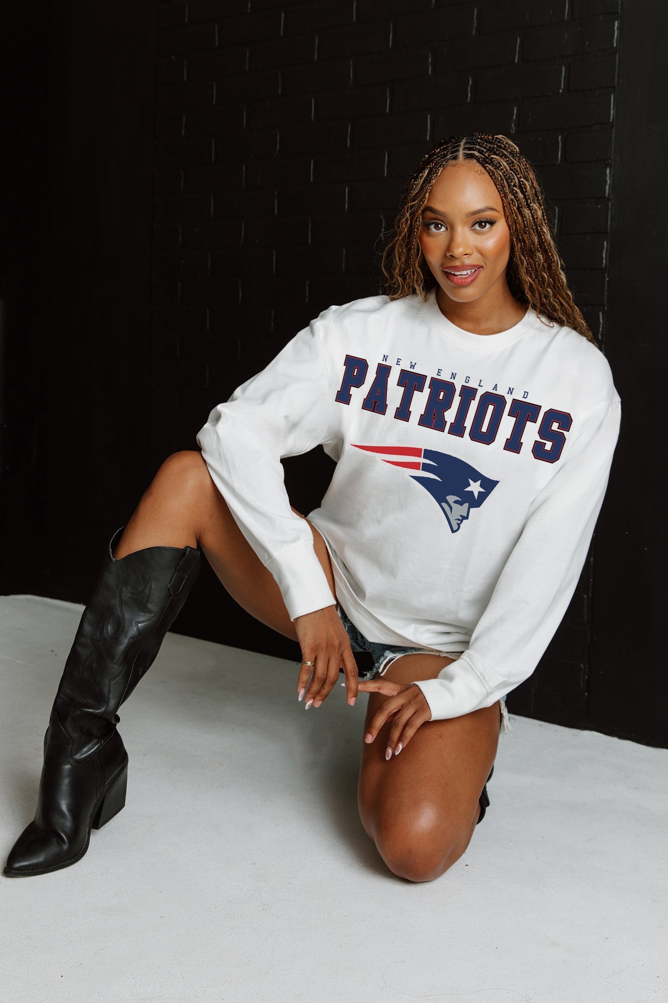 NEW ENGLAND PATRIOTS BIG GOALS OVERSIZED MIDWEIGHT LONG SLEEVE TEE