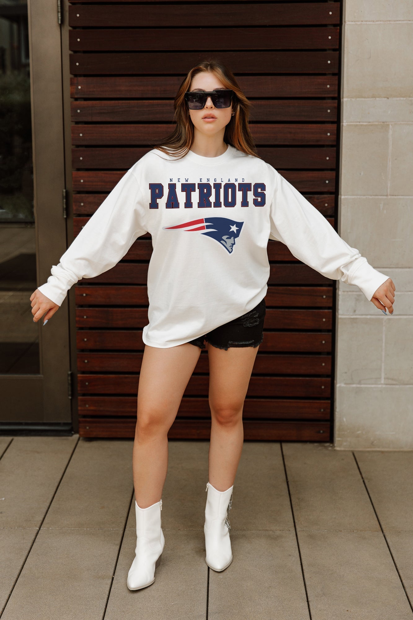 NEW ENGLAND PATRIOTS BIG GOALS OVERSIZED MIDWEIGHT LONG SLEEVE TEE