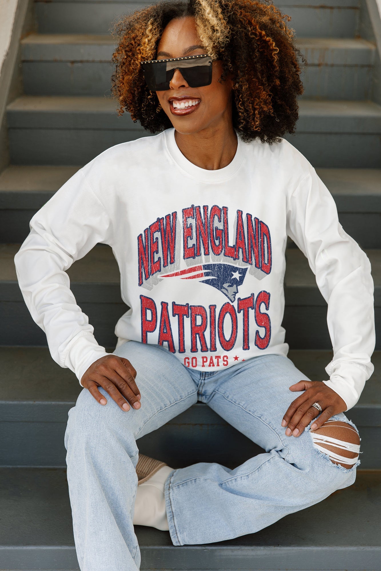 NEW ENGLAND PATRIOTS TIME OUT OVERSIZED MIDWEIGHT LONG SLEEVE TEE