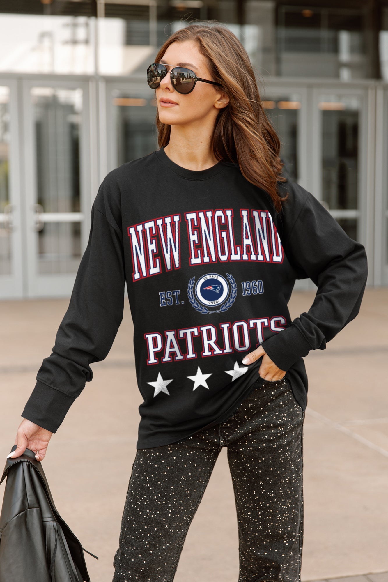 NEW ENGLAND PATRIOTS EVERYDAY STAR ESSENTIAL RELAXED FIT LONG SLEEVE TEE