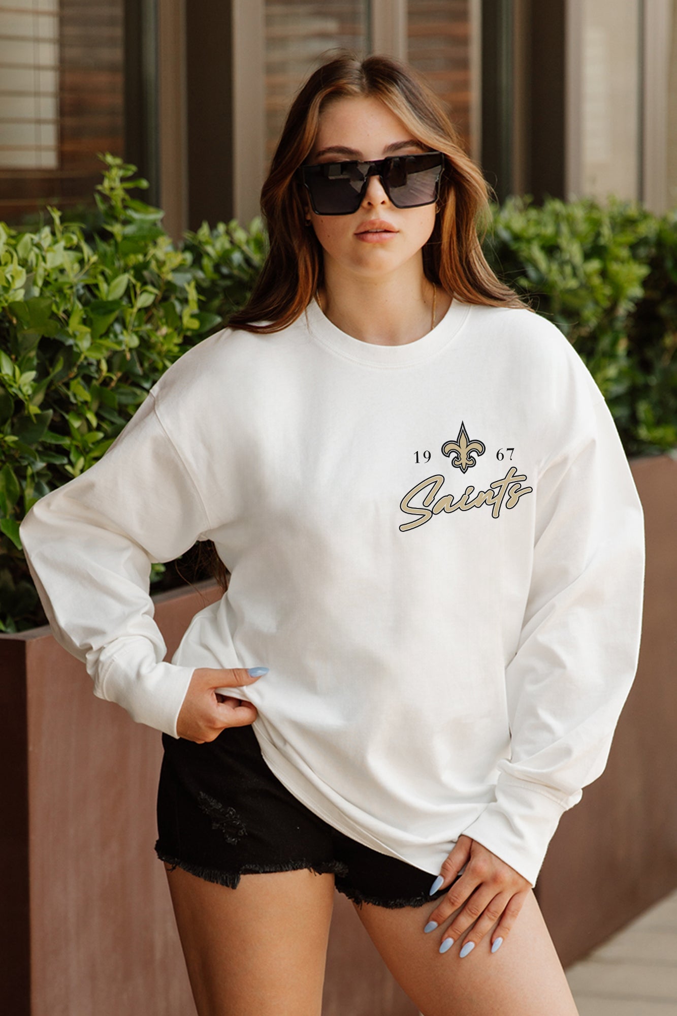 NEW ORLEANS SAINTS DOUBLE MOVE OVERSIZED MIDWEIGHT LONG SLEEVE TEE
