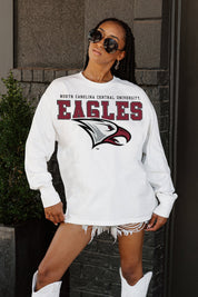 NORTH CAROLINA CENTRAL EAGLES BIG GOALS OVERSIZED LONG SLEEVE TEE WITH RIBBED NECKLINE AND CUFFS