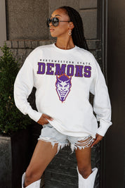 NORTHWESTERN STATE DEMONS BIG GOALS OVERSIZED LONG SLEEVE TEE WITH RIBBED NECKLINE AND CUFFS