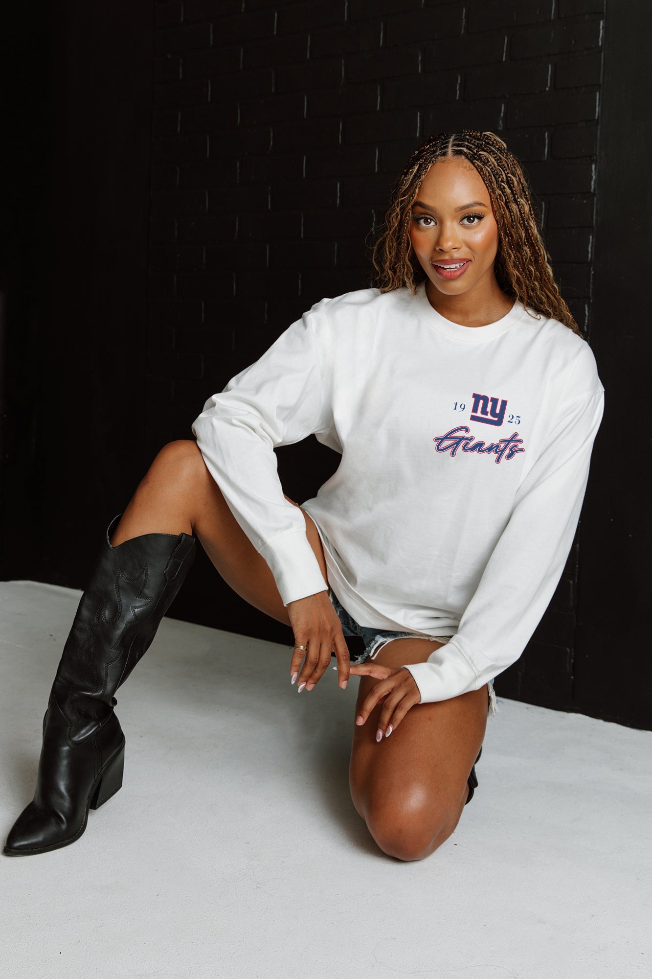 NEW YORK GIANTS DOUBLE MOVE OVERSIZED MIDWEIGHT LONG SLEEVE TEE