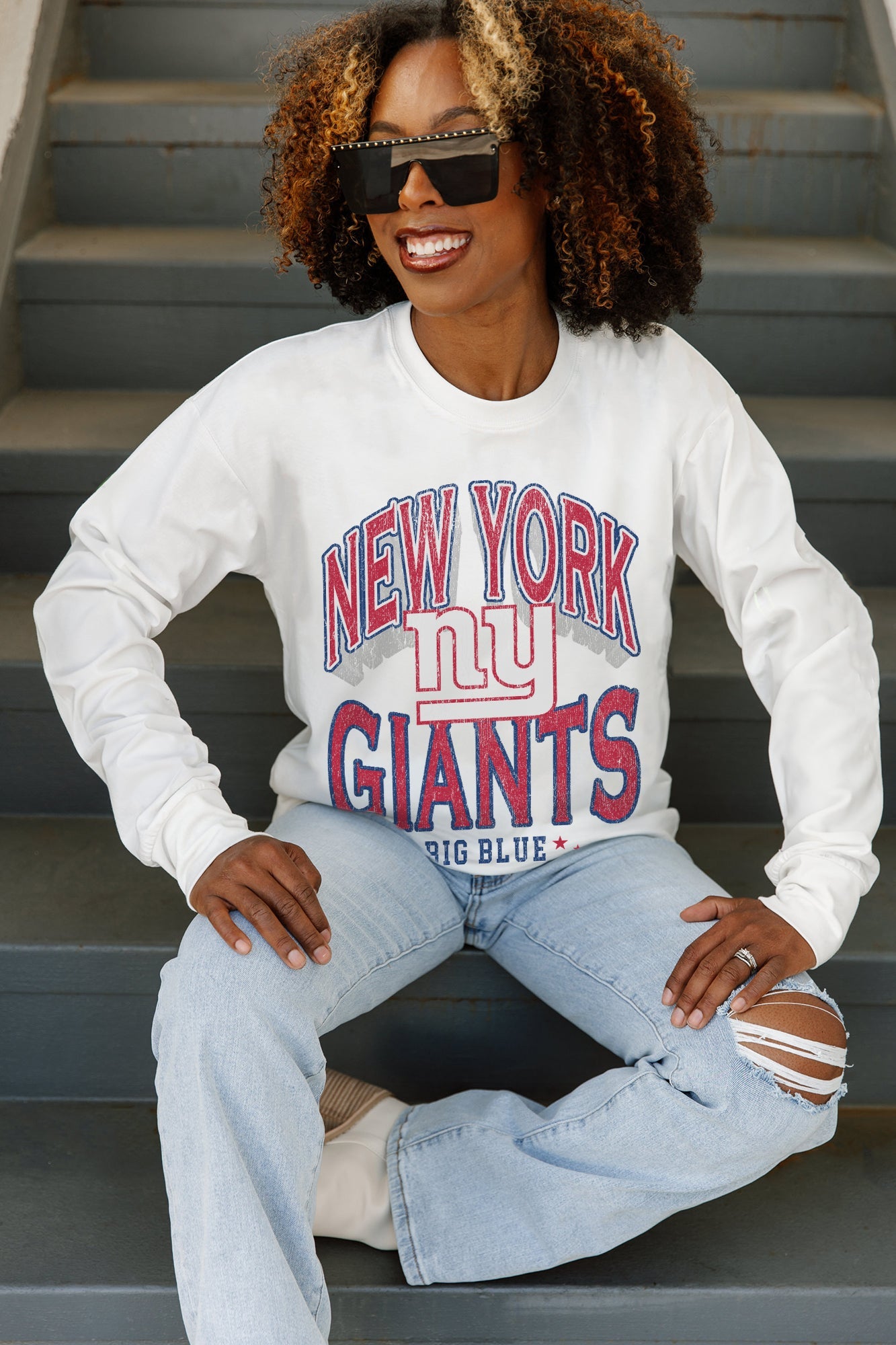 NEW YORK GIANTS TIME OUT OVERSIZED MIDWEIGHT LONG SLEEVE TEE