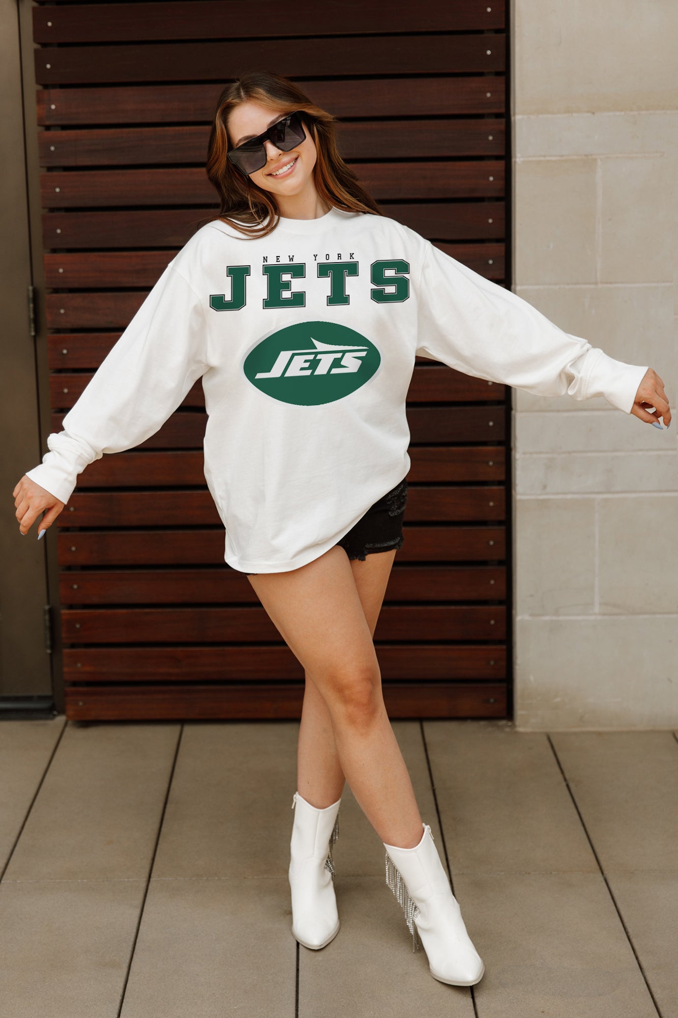 NEW YORK JETS BIG GOALS OVERSIZED MIDWEIGHT LONG SLEEVE TEE