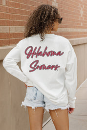 OKLAHOMA SOONERS DOUBLE MOVE OVERSIZED LONG SLEEVE TEE WITH RIBBED NECKLINE AND CUFFS