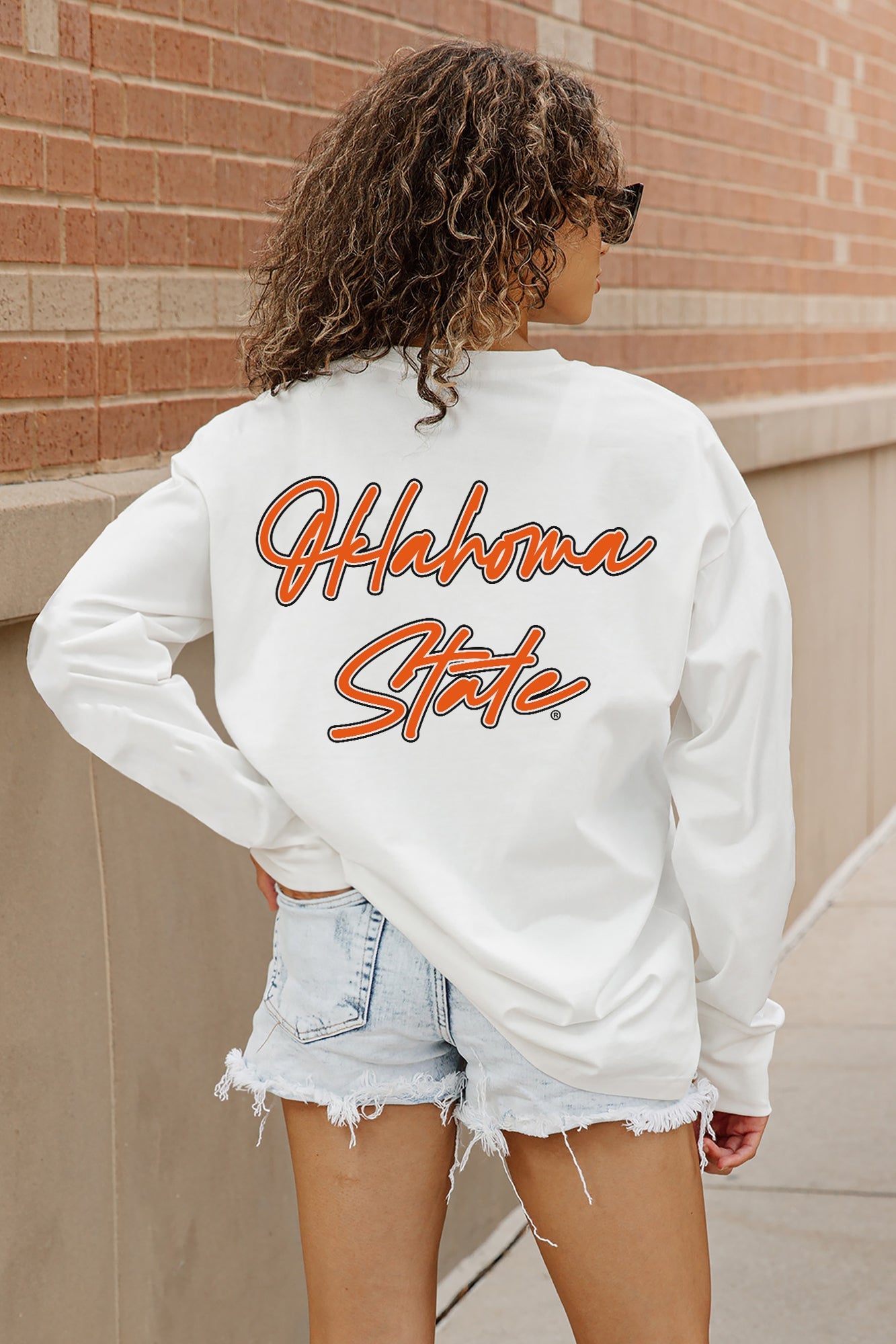 OKLAHOMA STATE COWBOYS DOUBLE MOVE OVERSIZED LONG SLEEVE TEE WITH RIBBED NECKLINE AND CUFFS