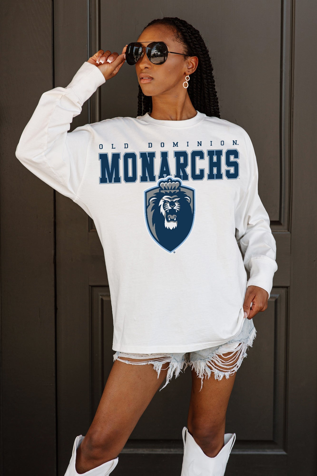 OLD DOMINION MONARCHS BIG GOALS OVERSIZED LONG SLEEVE TEE WITH RIBBED NECKLINE AND CUFFS