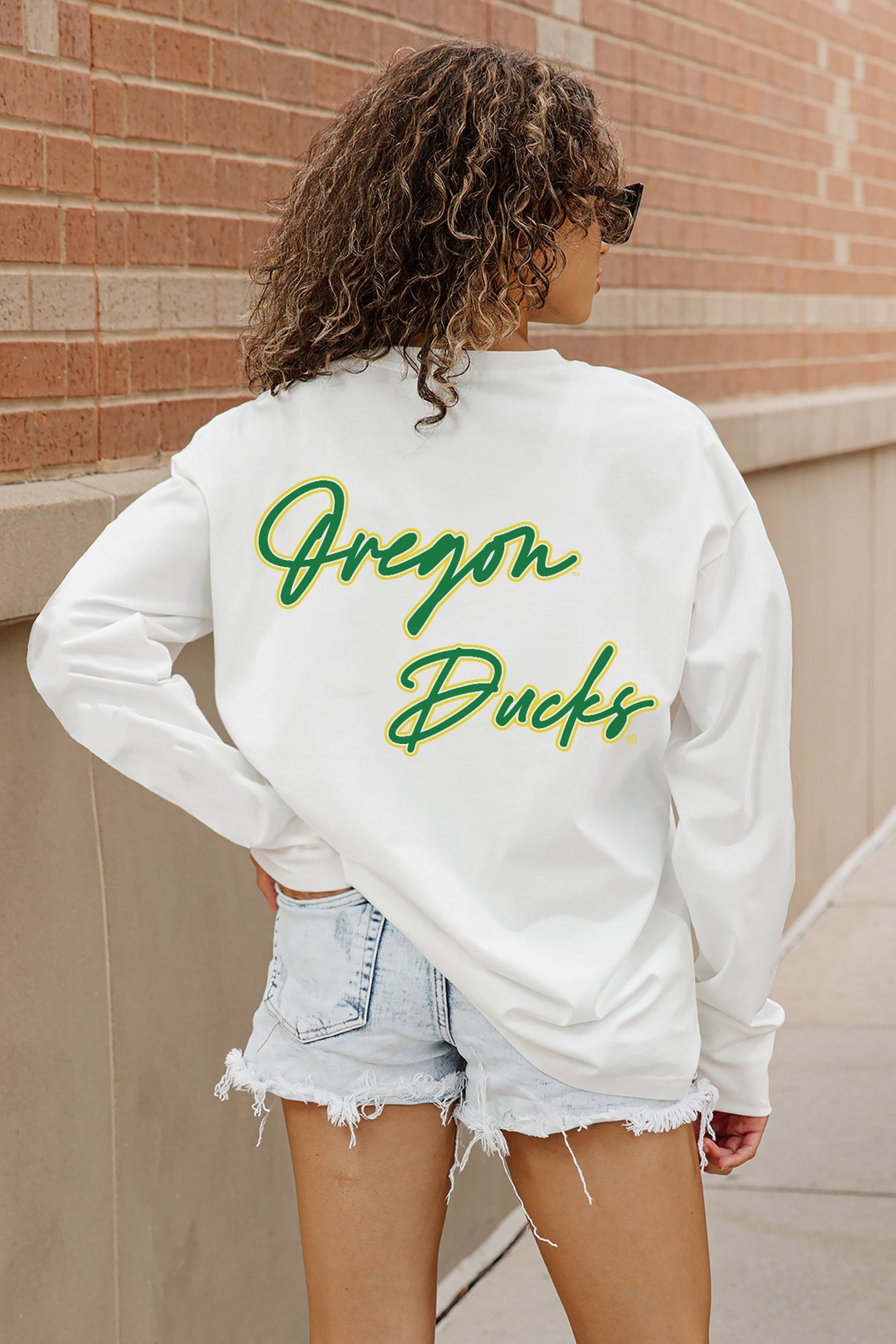 OREGON DUCKS DOUBLE MOVE OVERSIZED LONG SLEEVE TEE WITH RIBBED NECKLINE AND CUFFS
