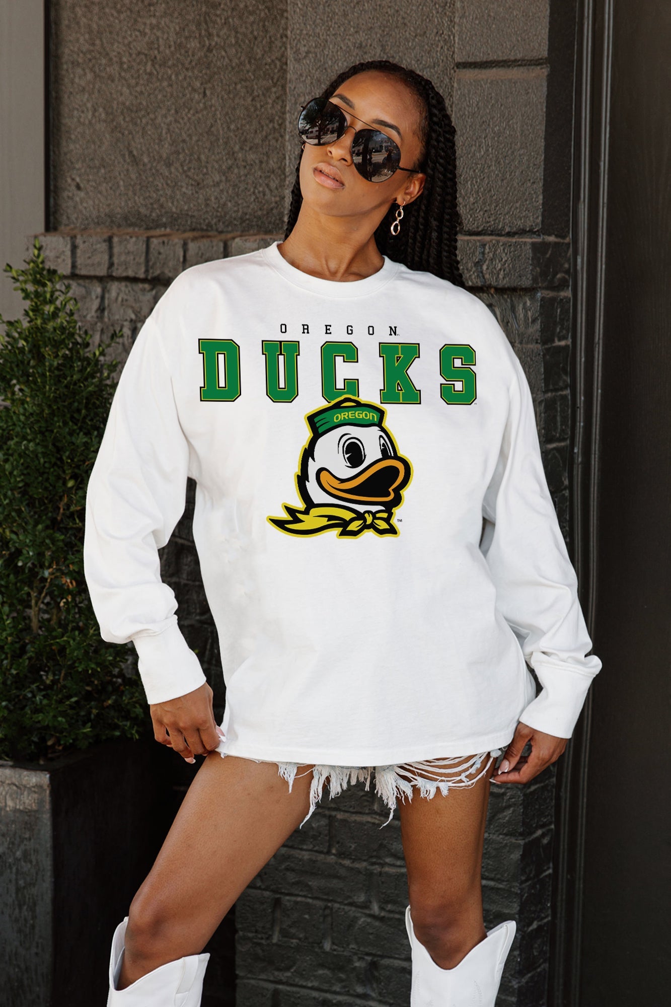 OREGON DUCKS BIG GOALS OVERSIZED LONG SLEEVE TEE WITH RIBBED NECKLINE AND CUFFS