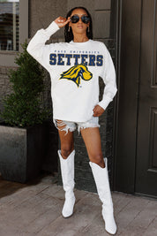 PACE SETTERS BIG GOALS OVERSIZED LONG SLEEVE TEE WITH RIBBED NECKLINE AND CUFFS