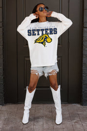 PACE SETTERS BIG GOALS OVERSIZED LONG SLEEVE TEE WITH RIBBED NECKLINE AND CUFFS