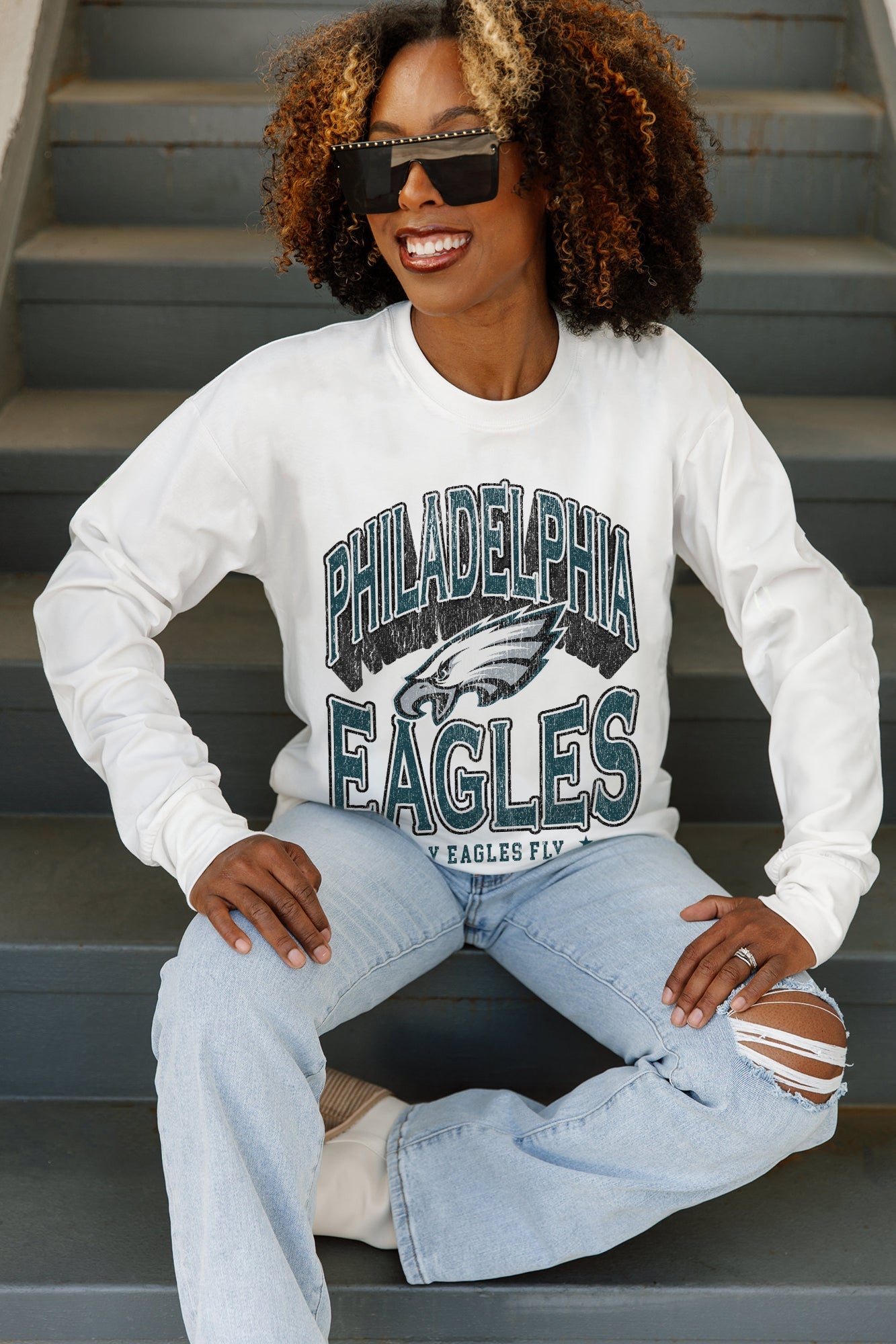 PHILADELPHIA EAGLES TIME OUT OVERSIZED MIDWEIGHT LONG SLEEVE TEE