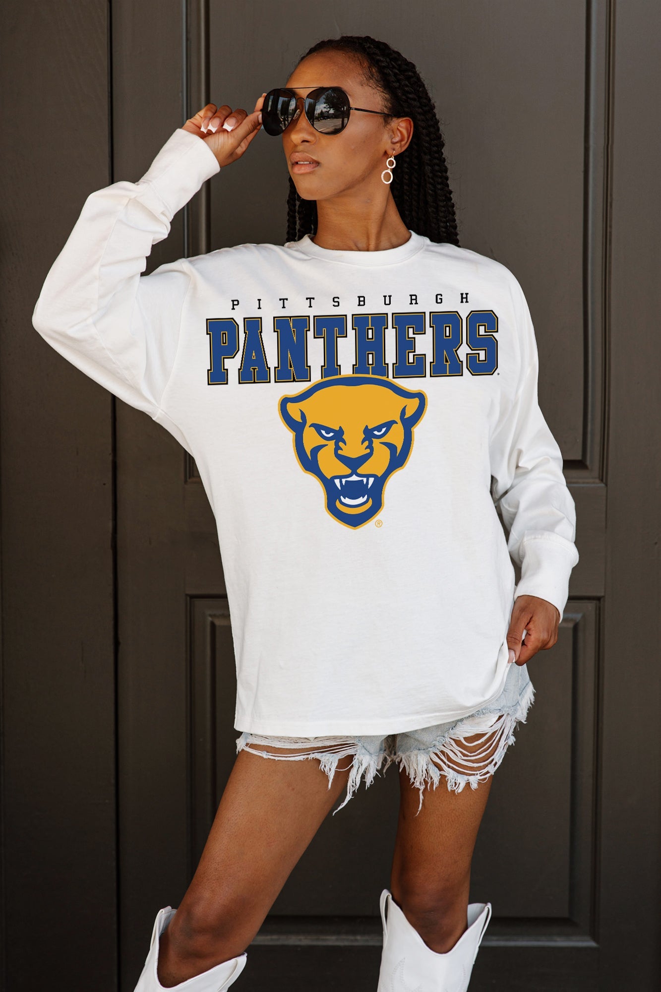 PITTSBURGH PANTHERS BIG GOALS OVERSIZED LONG SLEEVE TEE WITH RIBBED NECKLINE AND CUFFS