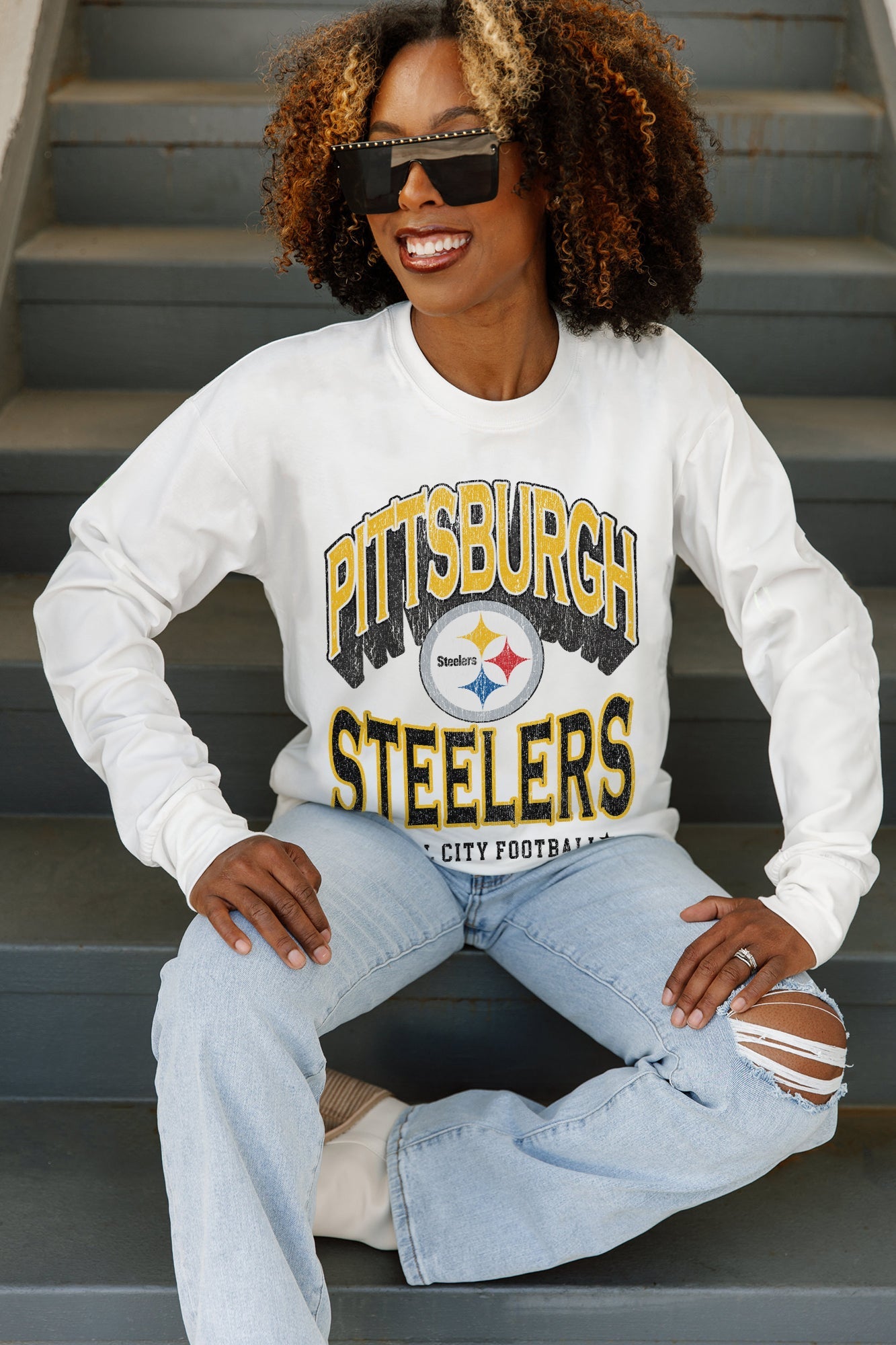 PITTSBURGH STEELERS TIME OUT OVERSIZED MIDWEIGHT LONG SLEEVE TEE