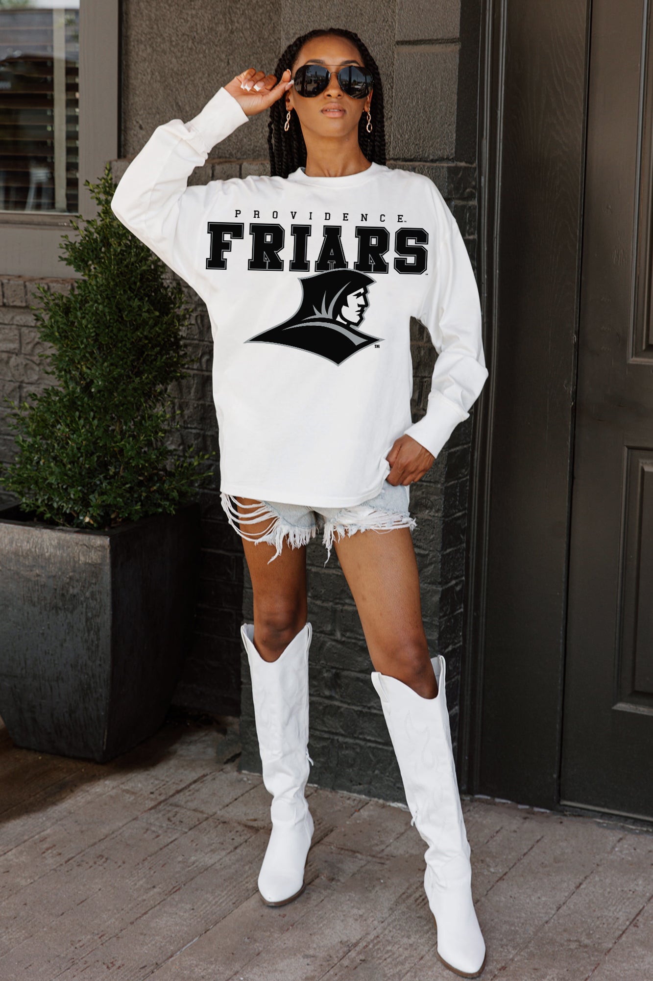 PROVIDENCE FRIARS BIG GOALS OVERSIZED LONG SLEEVE TEE WITH RIBBED NECKLINE AND CUFFS