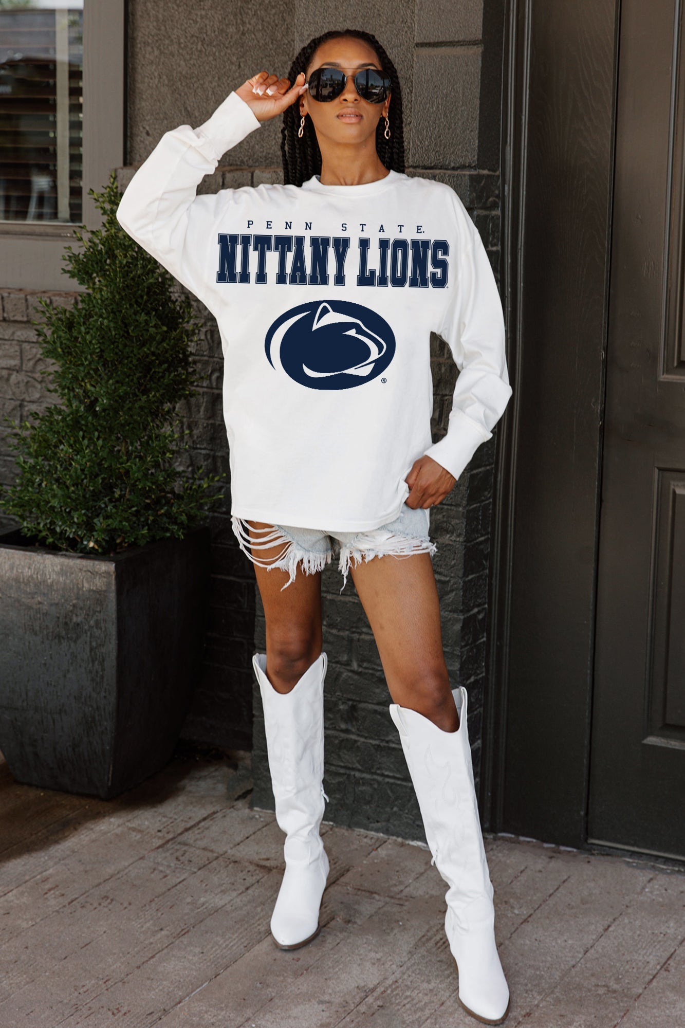 PENN STATE NITTANY LIONS BIG GOALS OVERSIZED LONG SLEEVE TEE WITH RIBBED NECKLINE AND CUFFS