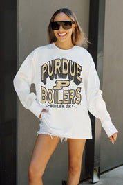 PURDUE BOILERMAKERS TIME OUT OVERSIZED LONG SLEEVE TEE WITH RIBBED NECKLINE AND CUFFS