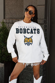 QUINNIPIAC BOBCATS BIG GOALS OVERSIZED LONG SLEEVE TEE WITH RIBBED NECKLINE AND CUFFS