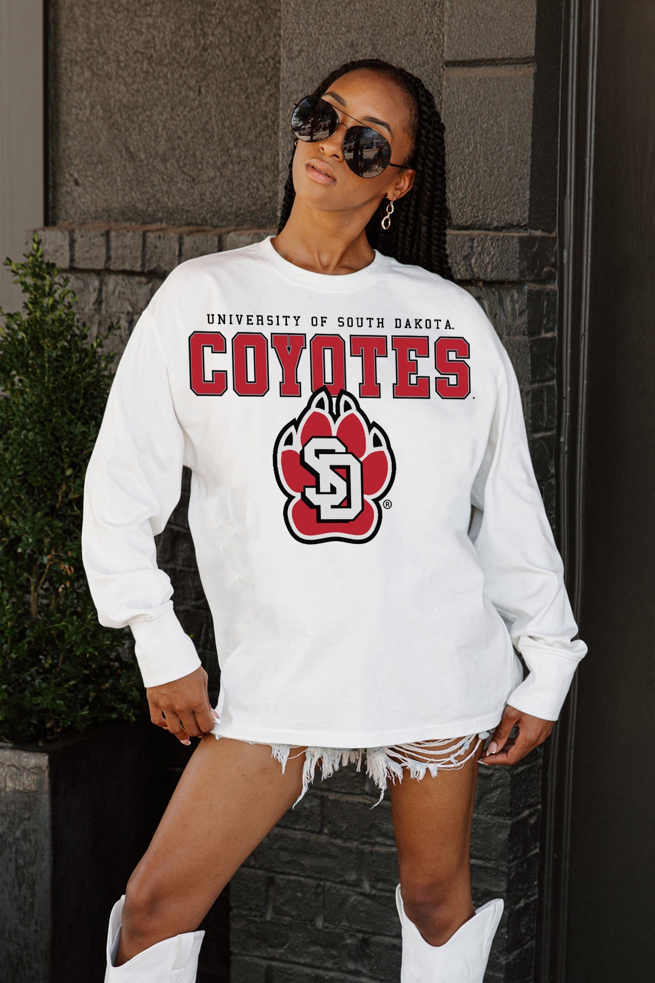 SOUTH DAKOTA COYOTES BIG GOALS OVERSIZED LONG SLEEVE TEE WITH RIBBED NECKLINE AND CUFFS