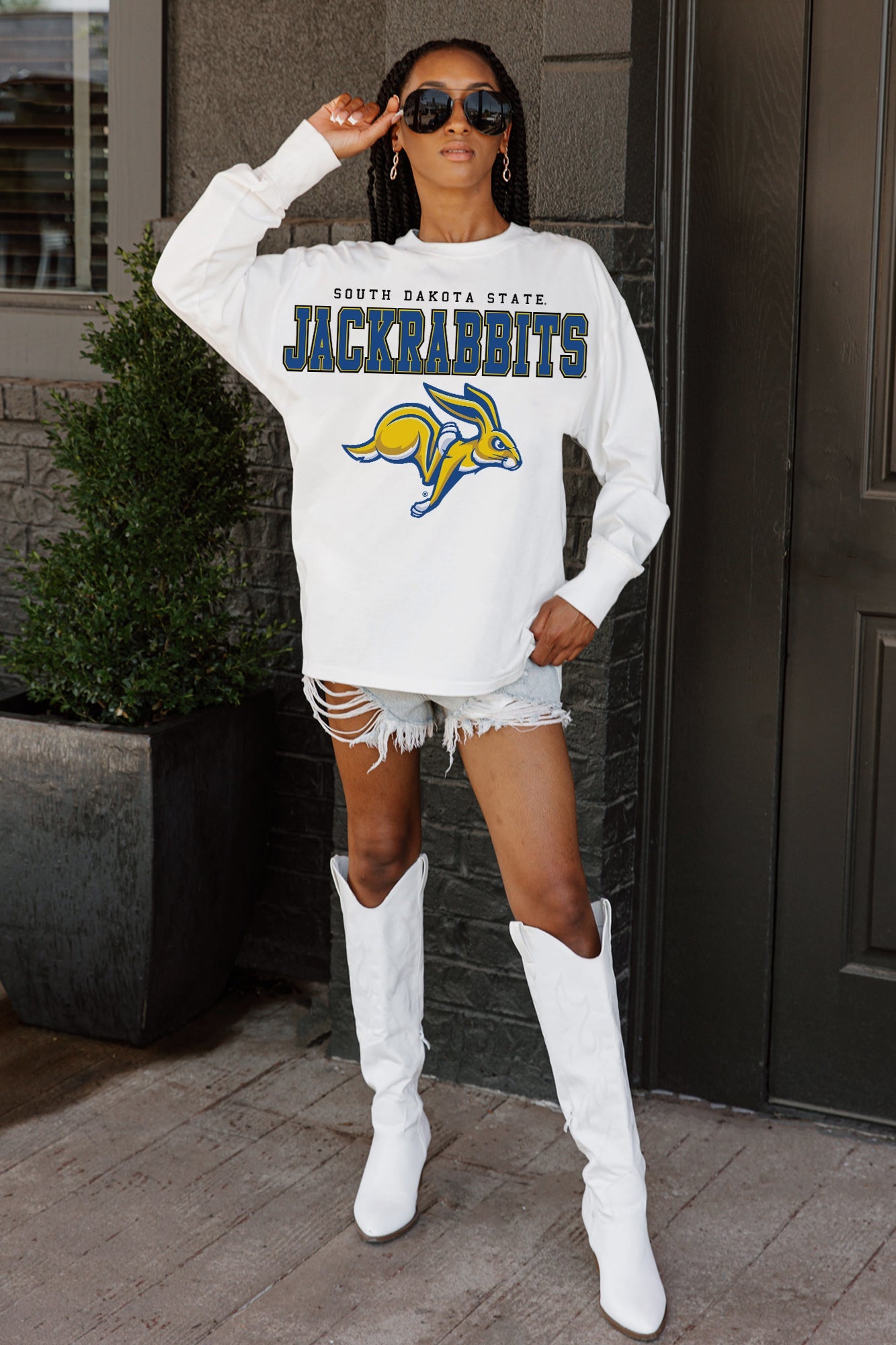 SOUTH DAKOTA STATE JACKRABBITS BIG GOALS OVERSIZED LONG SLEEVE TEE WITH RIBBED NECKLINE AND CUFFS