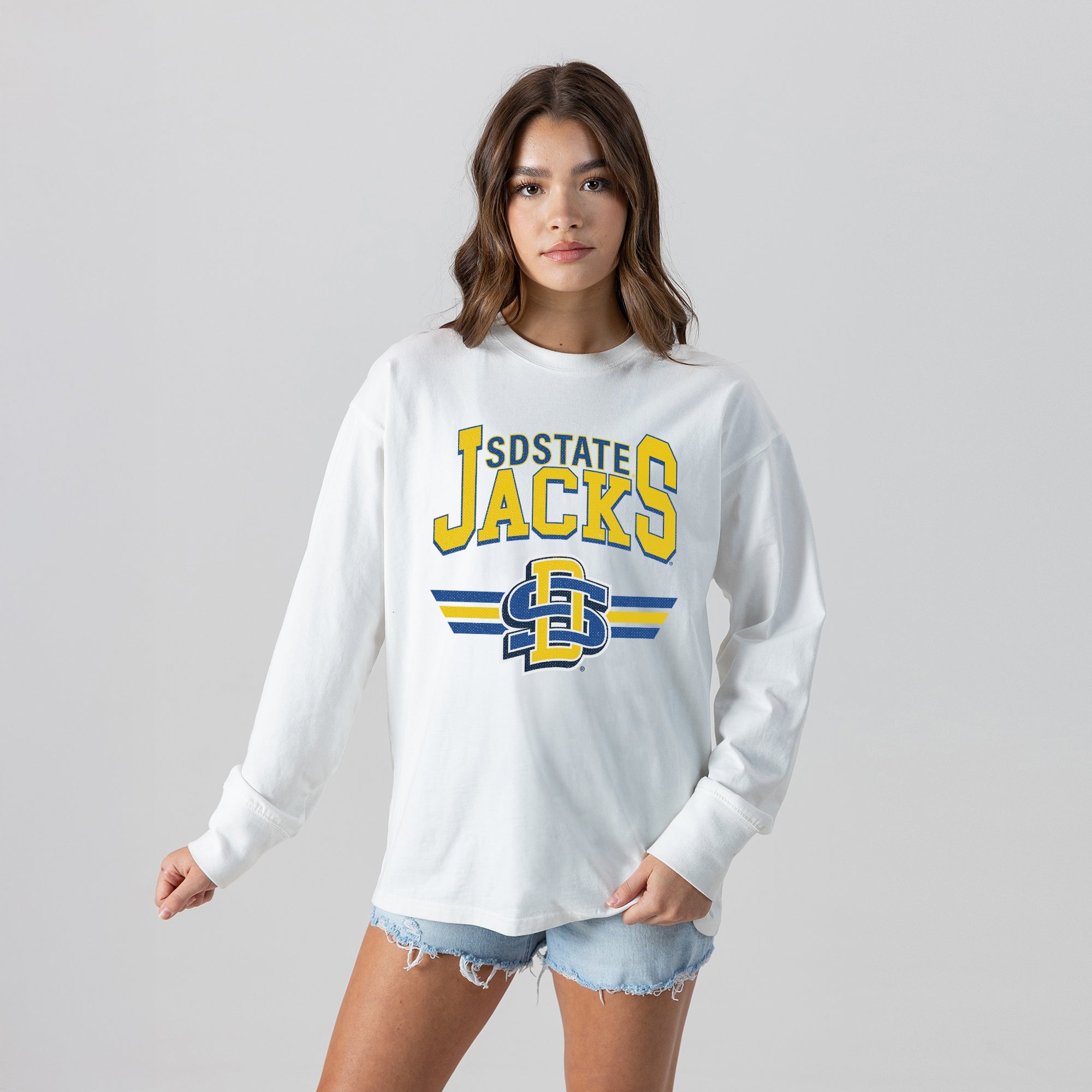 SOUTH DAKOTA STATE JACKRABBITS SWIFT STRIKE ESSENTIAL RELAXED FIT LONG SLEEVE TEE