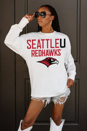 SEATTLE U REDHAWKS BIG GOALS OVERSIZED LONG SLEEVE TEE WITH RIBBED NECKLINE AND CUFFS