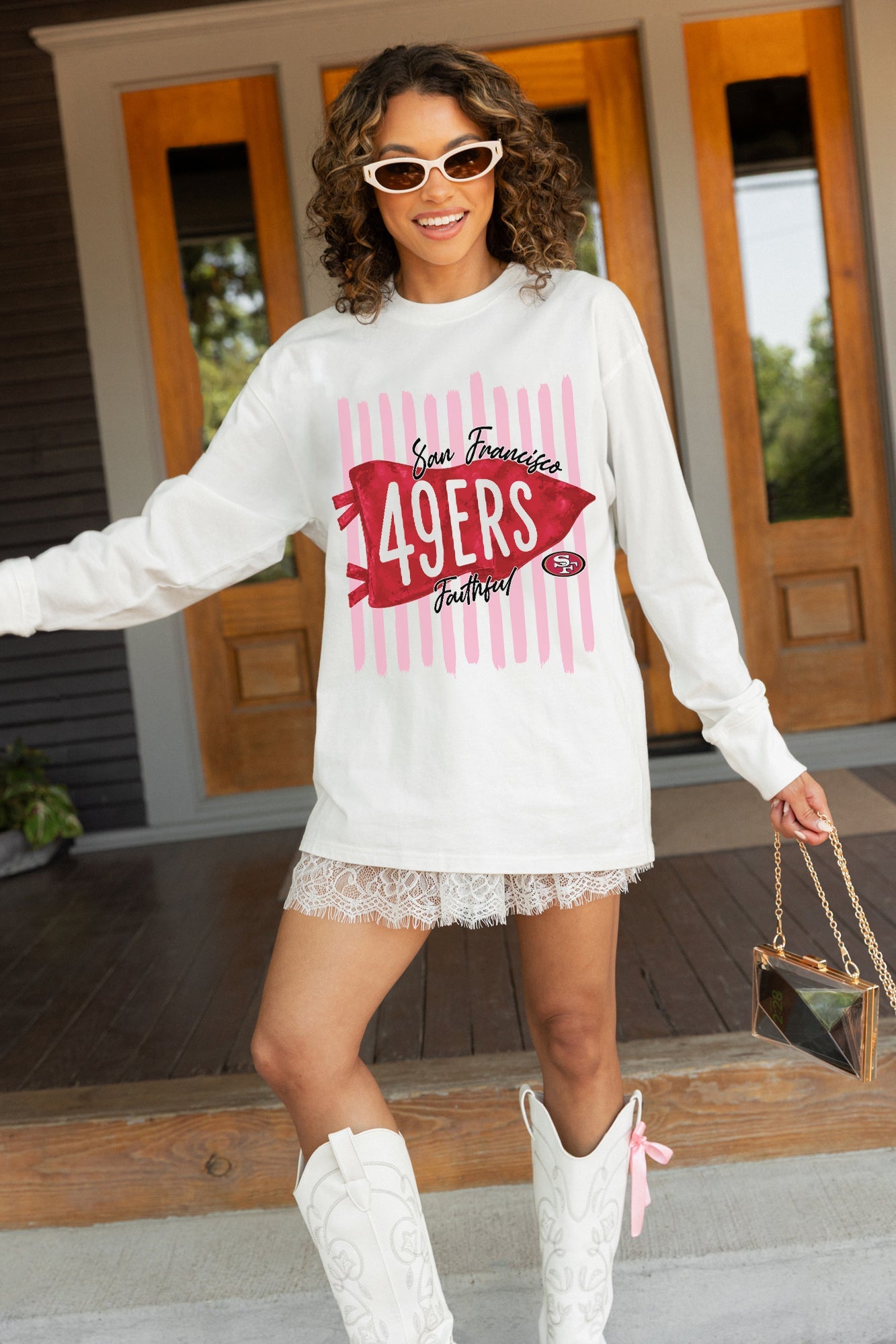 SAN FRANCISCO 49ERS RALLY STRIPE OVERSIZED LONG SLEEVE TEE