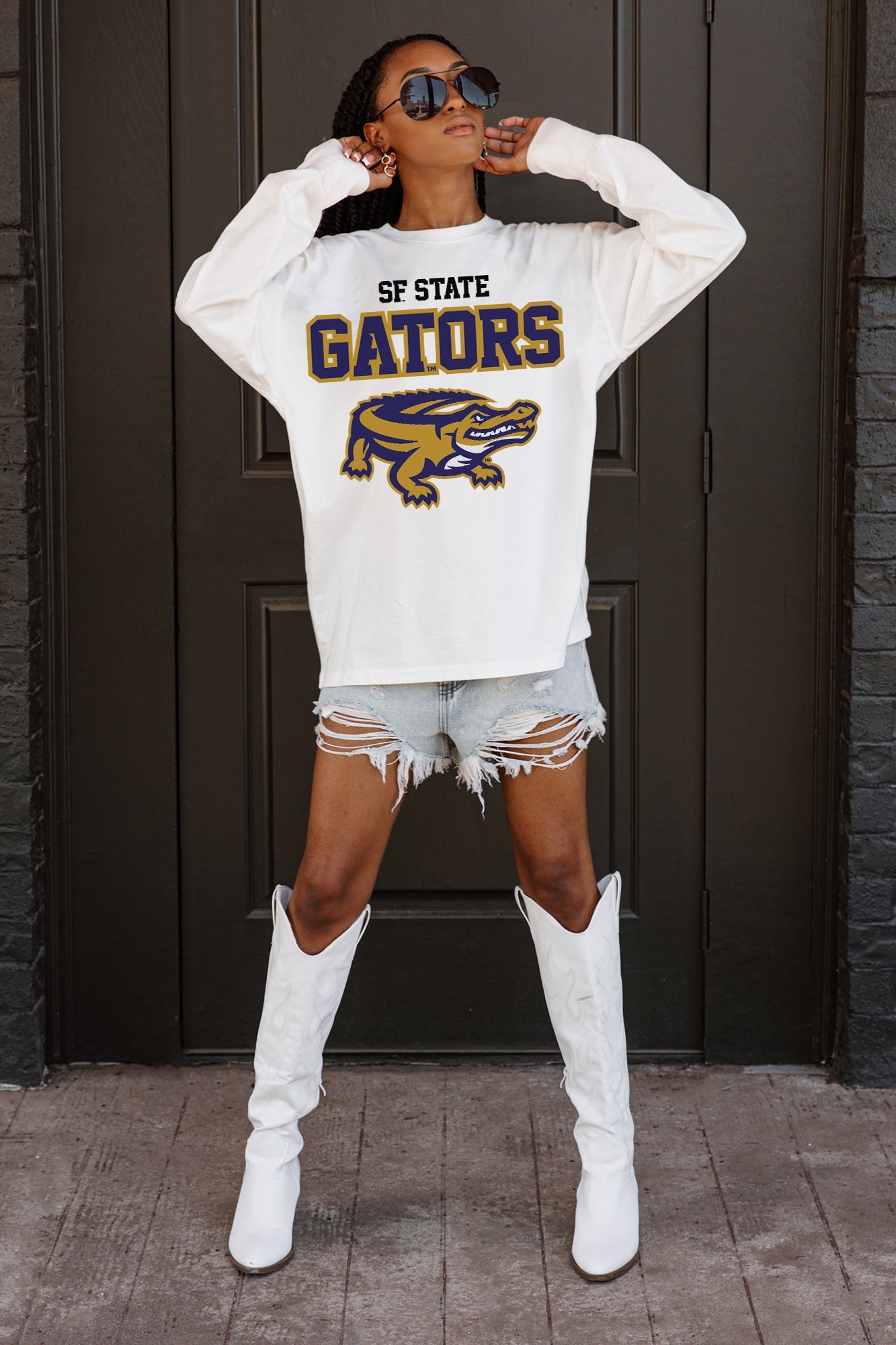 SF STATE GATORS BIG GOALS OVERSIZED LONG SLEEVE TEE WITH RIBBED NECKLINE AND CUFFS