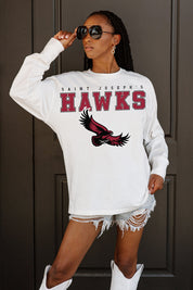 SAINT JOSEPH'S HAWKS BIG GOALS OVERSIZED LONG SLEEVE TEE WITH RIBBED NECKLINE AND CUFFS