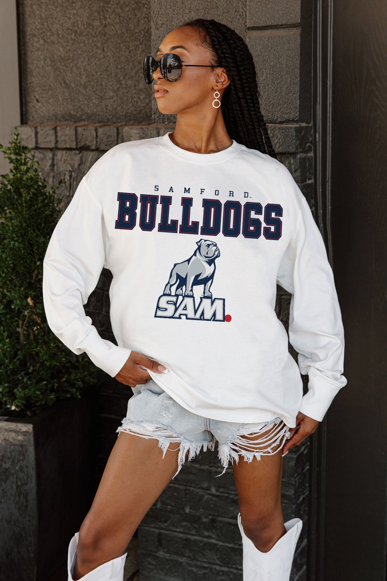 SAMFORD BULLDOGS BIG GOALS OVERSIZED LONG SLEEVE TEE WITH RIBBED NECKLINE AND CUFFS