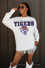 SAVANNAH STATE TIGERS BIG GOALS OVERSIZED LONG SLEEVE TEE WITH RIBBED NECKLINE AND CUFFS