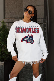 STONY BROOK SEAWOLVES BIG GOALS OVERSIZED LONG SLEEVE TEE WITH RIBBED NECKLINE AND CUFFS