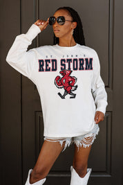 ST. JOHN'S RED STORM BIG GOALS OVERSIZED LONG SLEEVE TEE WITH RIBBED NECKLINE AND CUFFS