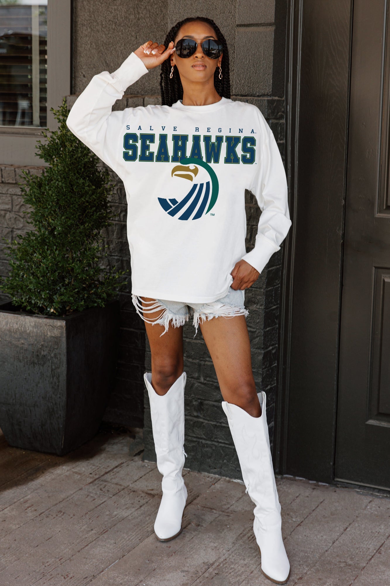 SALVE SEAHAWKS BIG GOALS OVERSIZED LONG SLEEVE TEE WITH RIBBED NECKLINE AND CUFFS