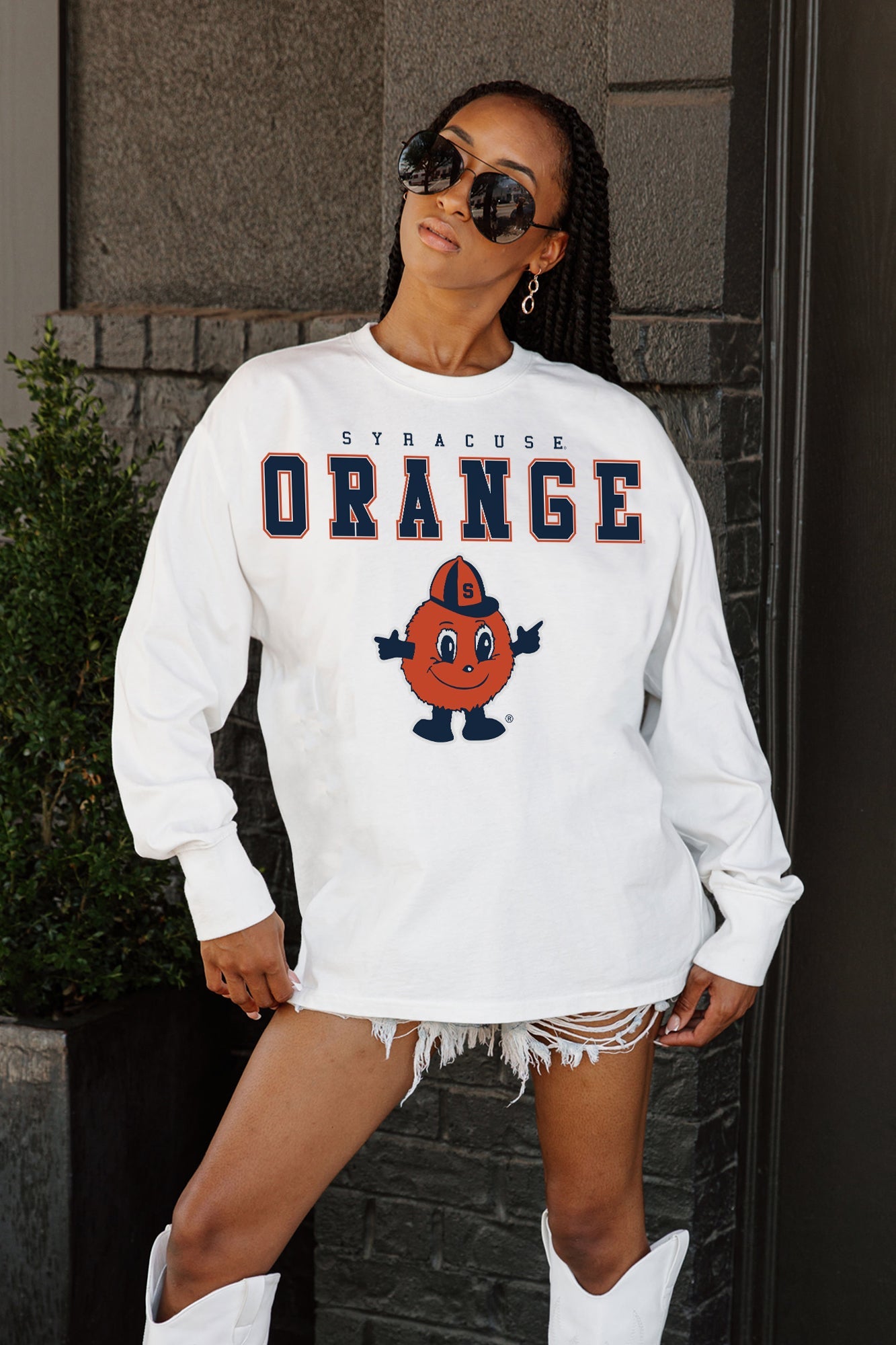 SYRACUSE ORANGE BIG GOALS OVERSIZED LONG SLEEVE TEE WITH RIBBED NECKLINE AND CUFFS