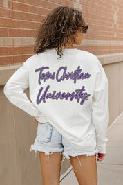 TCU HORNED FROGS DOUBLE MOVE OVERSIZED LONG SLEEVE TEE WITH RIBBED NECKLINE AND CUFFS