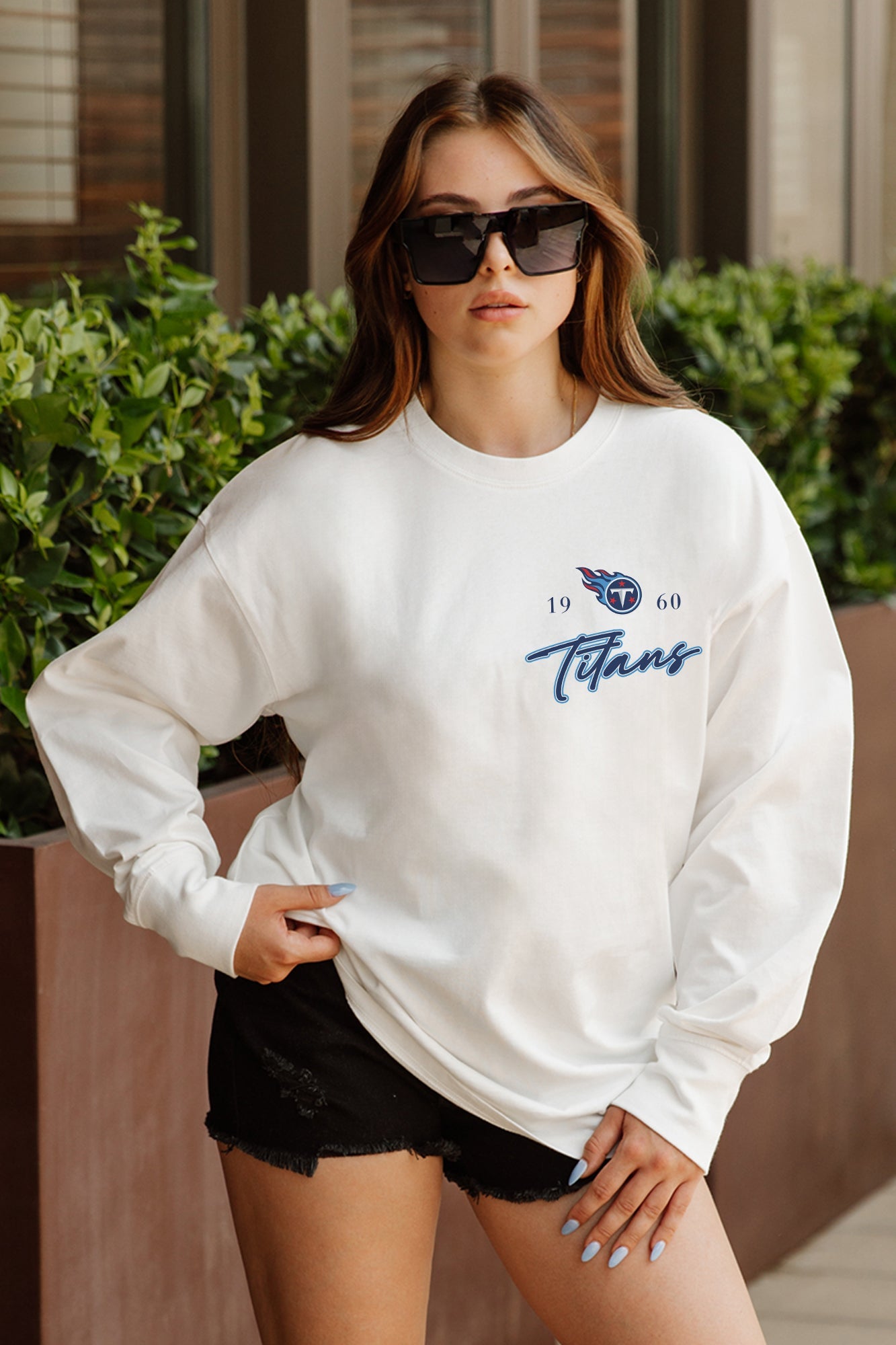 TENNESSEE TITANS DOUBLE MOVE OVERSIZED MIDWEIGHT LONG SLEEVE TEE