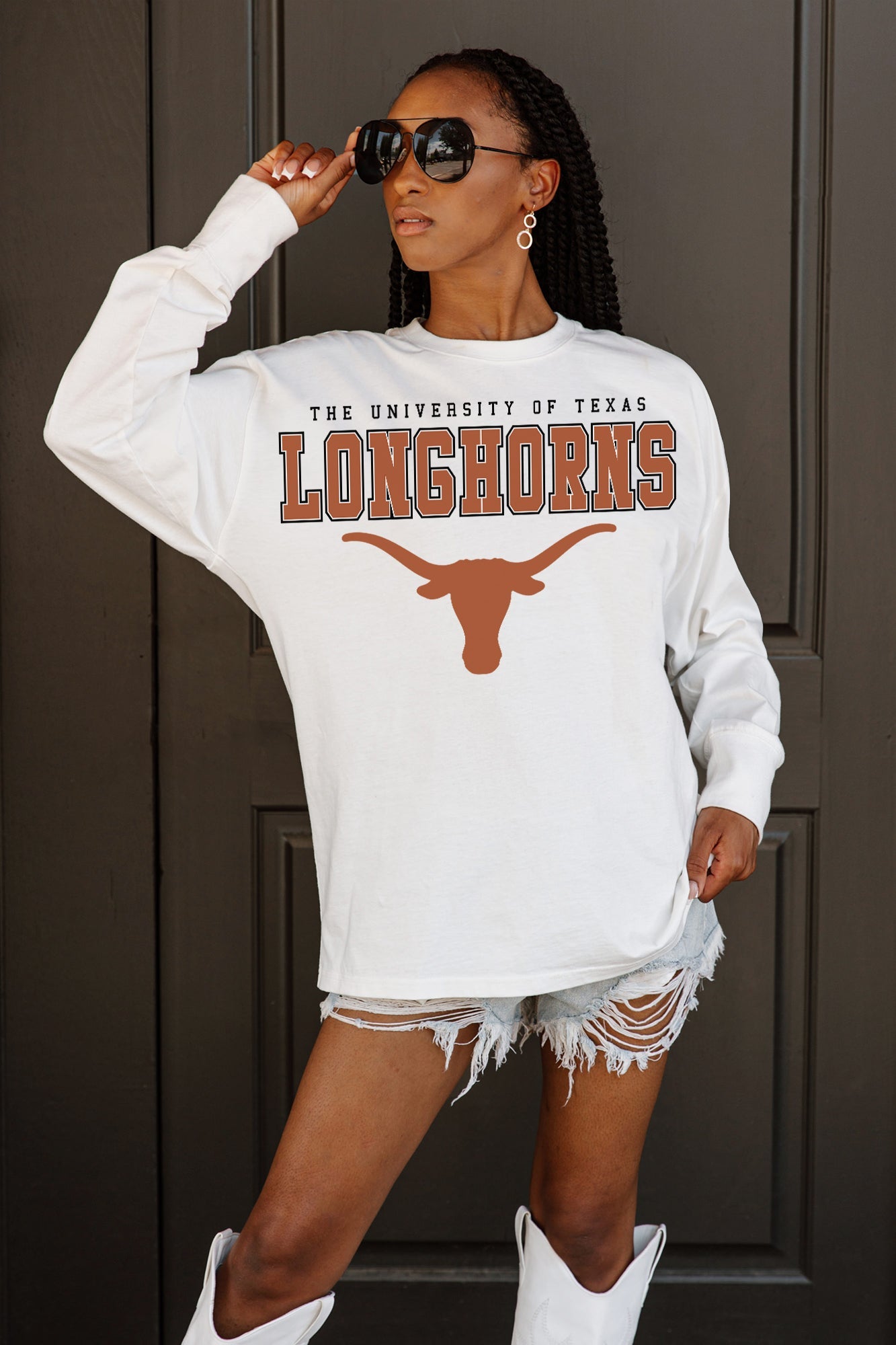 TEXAS LONGHORNS BIG GOALS OVERSIZED LONG SLEEVE TEE WITH RIBBED NECKLINE AND CUFFS