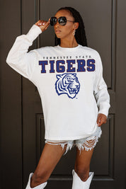 TENNESSEE STATE TIGERS BIG GOALS OVERSIZED LONG SLEEVE TEE WITH RIBBED NECKLINE AND CUFFS