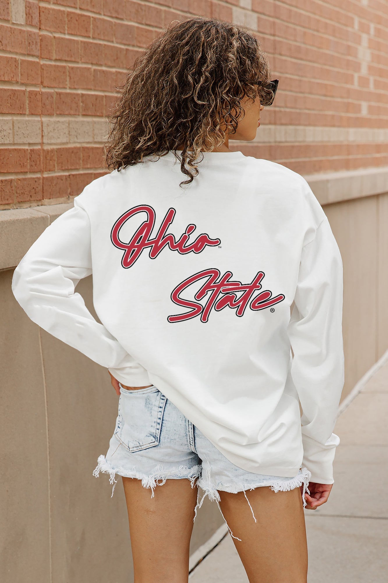 OHIO STATE BUCKEYES DOUBLE MOVE OVERSIZED LONG SLEEVE TEE - Back Detail View | Gameday Couture - SOHO